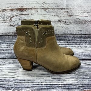 Olukai Ho’ohilu Brown Leather Heeled Ankle Boots Studded, Women’s Size 8